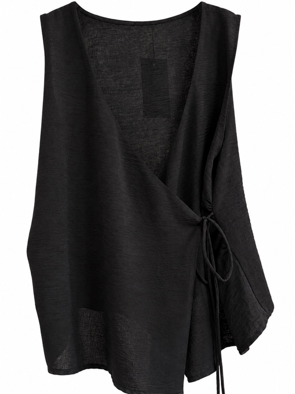 Zara Black Wrap-Front Sleeveless Blouse